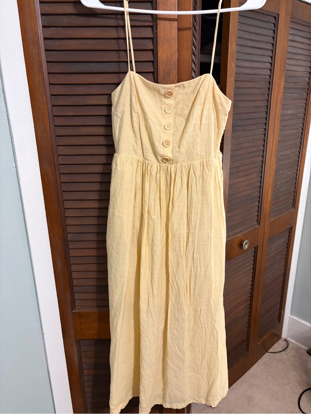 Pink Lily Pale Yellow Button-Front Spaghetti Strap Maxi Dress
